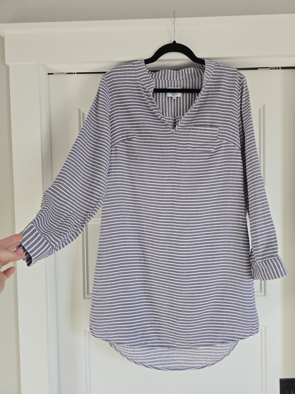 Hiho 100% Linen Striped V-Neck Coverup